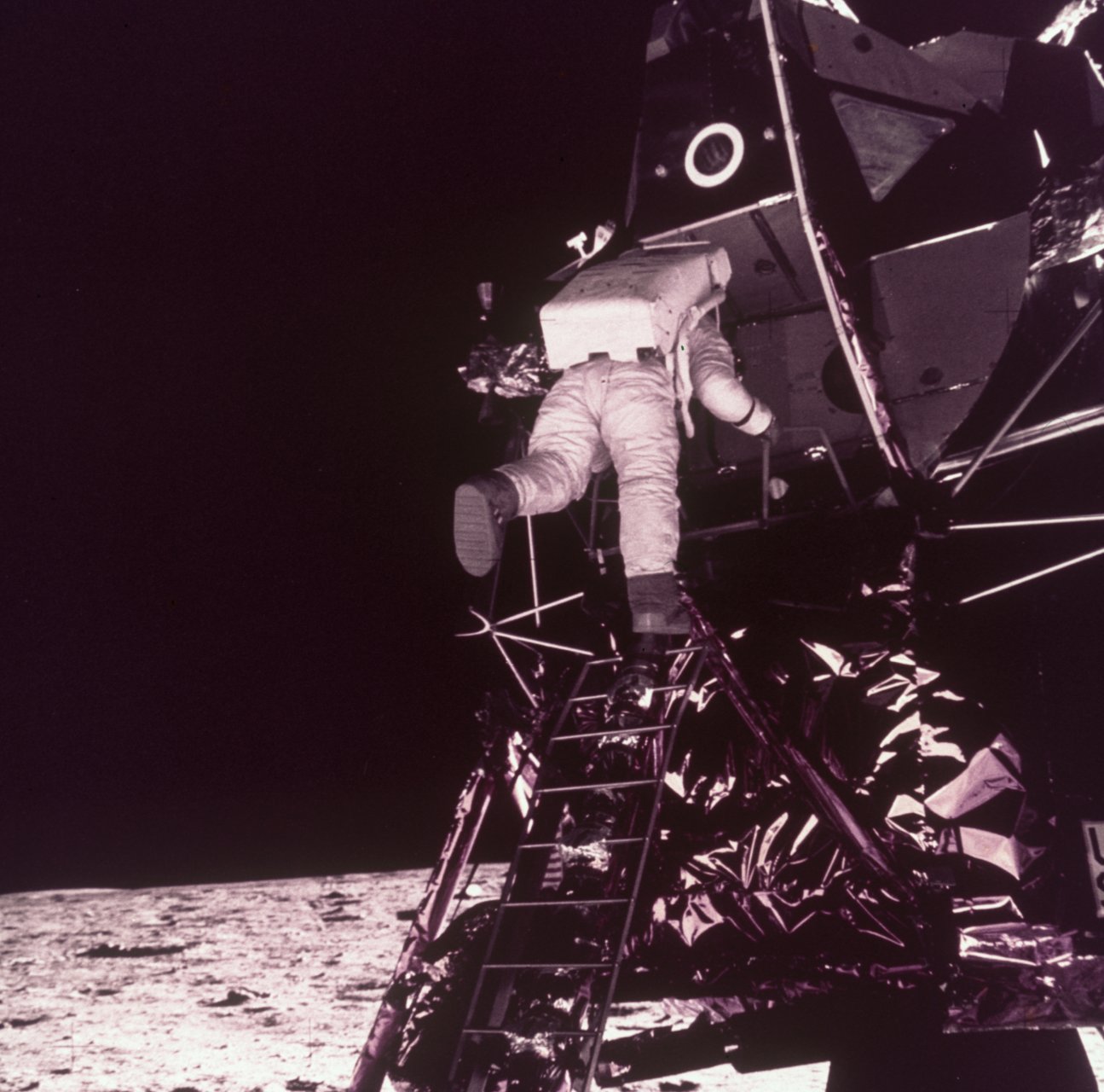 128 Apollo Moon Landing - Aldrin emerging from LM -s